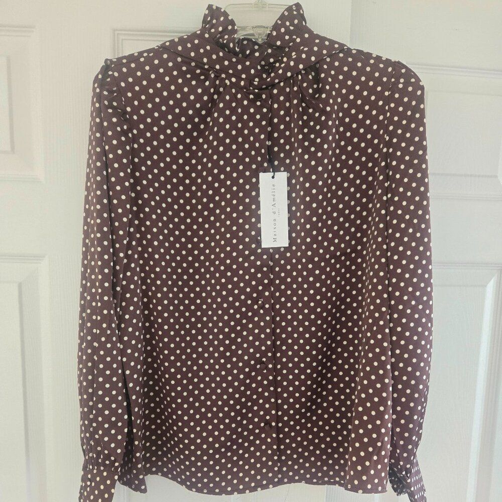 NWT Maison d'Amelie Paris Polka dot blouse with tie